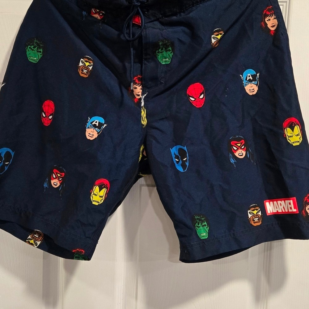 Marvel Avengers Mens Navy Blue Swim Trunks Board Shorts Spider-Man Hulk Medium